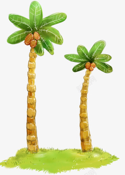 卡通灌木丛两棵椰子树装饰元素高清图片