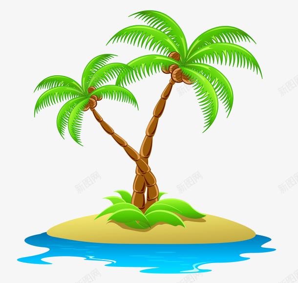 海上孤岛上的椰子树png免抠素材_新图网 https://ixintu.com 植物 植被 树 灌木丛 手绘树 绿色 卡通树 tree 椰子树