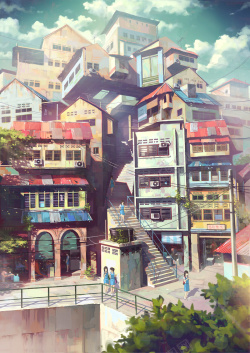 晴朗夏日放学后背景