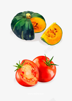 手绘水果蔬菜小南瓜西红柿素材