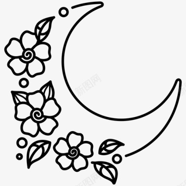 月亮纹身菲比文字边框图标