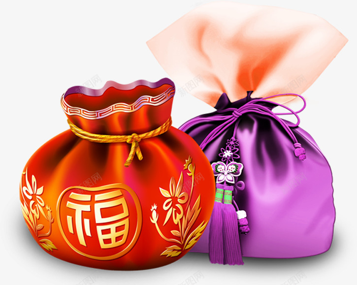 红色紫色福袋装饰png免抠素材_新图网 https://ixintu.com 红色 紫色 福袋 装饰