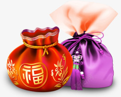 红色紫色福袋装饰素材