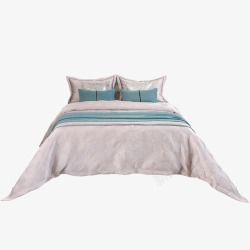 样板房间床品软装床上用品多件套简欧式轻奢蓝色主卧室素材