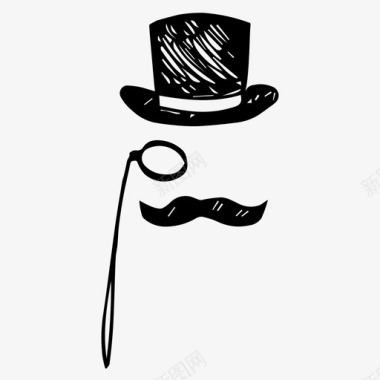 绅士圆柱帽单片眼镜图标