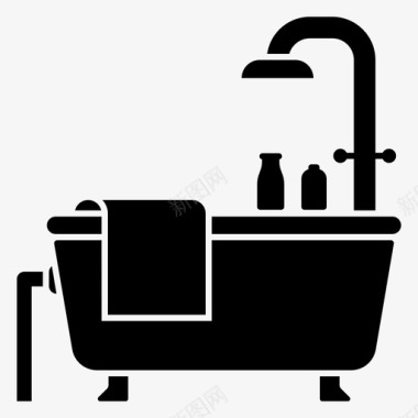 浴室浴缸浴缸家庭和家庭字形矢量图标集图标