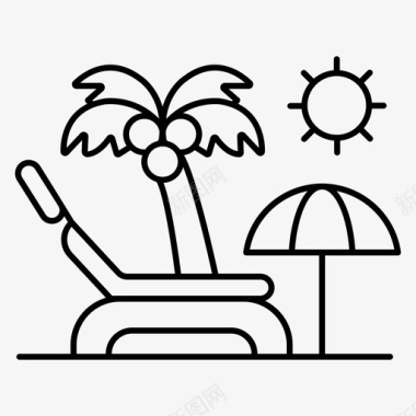 沙滩床户外家具日光浴图标