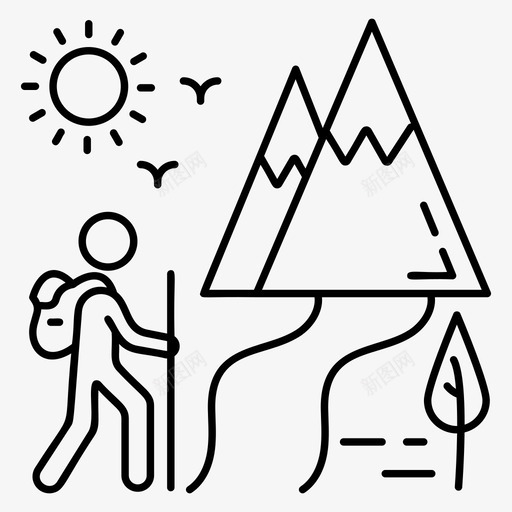 徒步旅行攀岩登山者svg_新图网 https://ixintu.com 图标 外线 徒步旅行 户外 攀岩 登山 矢量 矢量图 背包的登山者 自然