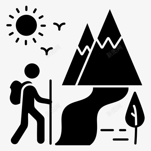 徒步旅行攀岩登山者svg_新图网 https://ixintu.com 一组 图标 徒步旅行 户外 攀岩 登山 矢量 矢量图 符号 背包的登山者 自然