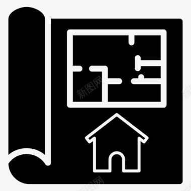 房屋规划建筑工程蓝图图标