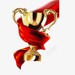 可下载冠军奖杯金牌金杯红丝带荣誉资质证书冠军金杯金素材