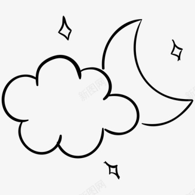 夜间天气多云的夜晚夜空图标
