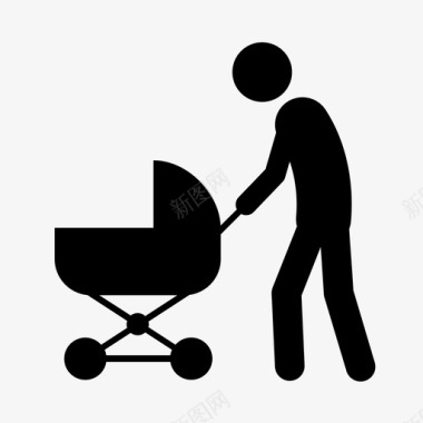 父亲和婴儿推车孩子家庭图标