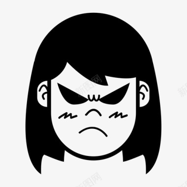 愤怒的女孩情绪脸图标
