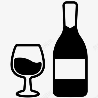 葡萄酒和玻璃杯酒精瓶子图标