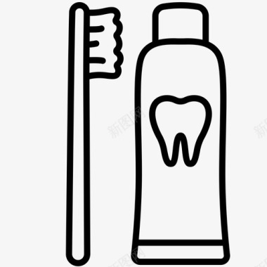 牙刷和牙膏清洁牙科图标