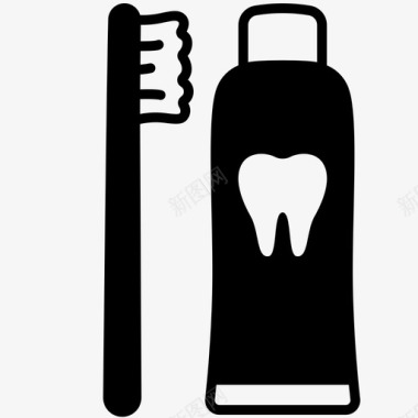 牙刷和牙膏清洁牙科图标