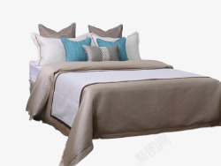 主卧室的床现代中式样板房间床上用品全套组合主卧室新中式软装床高清图片