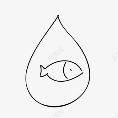 鱼液滴手绘液体图标