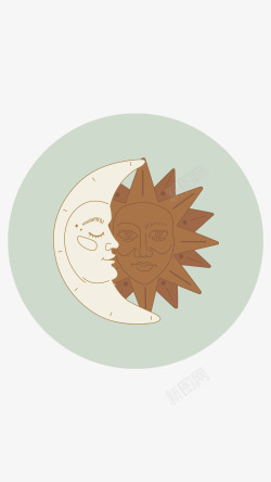 古希腊北欧罗马秋季手绘神秘太阳月亮装饰图案PS手账素材