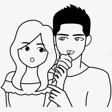 情侣冰淇淋可爱拥抱图标
