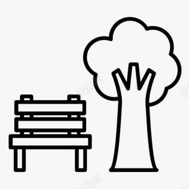 长凳和树木农业花园图标