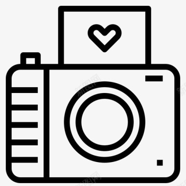 相机照片爱情和情人节的轮廓图标