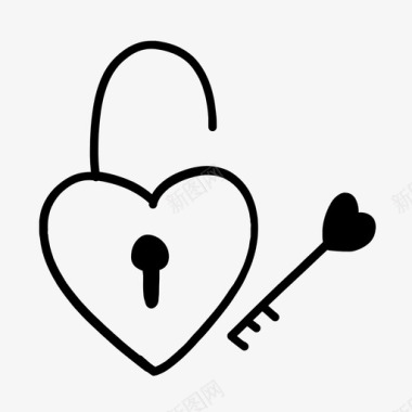 爱解锁挂锁涂鸦心浪漫爱情情人节图标集手绘图标