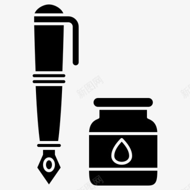 钢笔和墨水喷泉葡萄酒图标