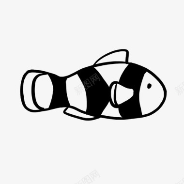 画小丑鱼海洋鱼和海洋生物手绘图标