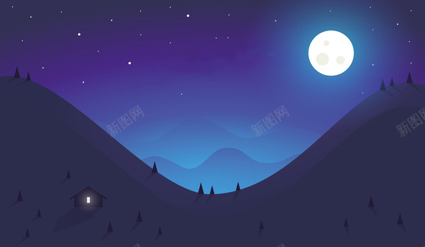 蓝色的夜空流星插画png免抠素材_新图网 https://ixintu.com 夜空 月亮 流星 蓝色夜空
