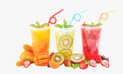 玻璃杯吸管夏日冰爽果汁水果高清图片