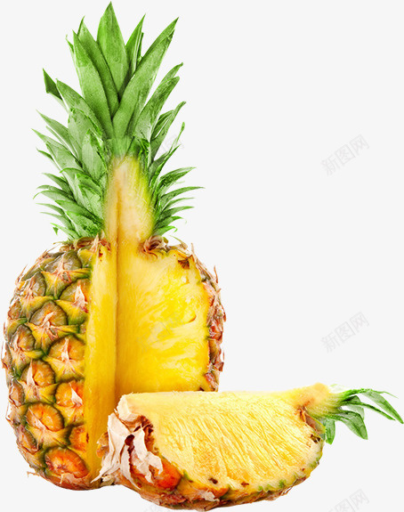 菠萝切开的菠萝png免抠素材_新图网 https://ixintu.com 菠萝 切开的菠萝 黄色 绿色