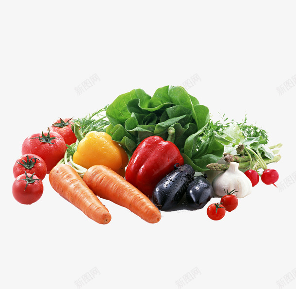 绿色有机健康蔬菜png免抠素材_新图网 https://ixintu.com 胡萝卜 大蒜 西红柿 青菜