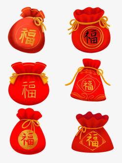 春节福袋六个红色福袋高清图片