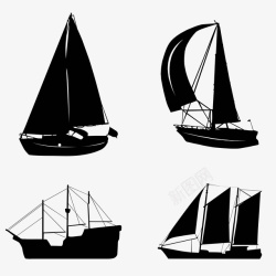 黑色剪影帆船图形绘制高清图片