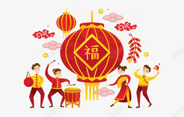 新年春节插画psd免抠素材_新图网 https://ixintu.com 春节 节日 插画 贴图