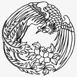 国潮凤凰传统图案圆形标17素材