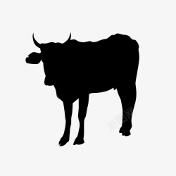 有角的动物黑色牛剪影免扣高清图片