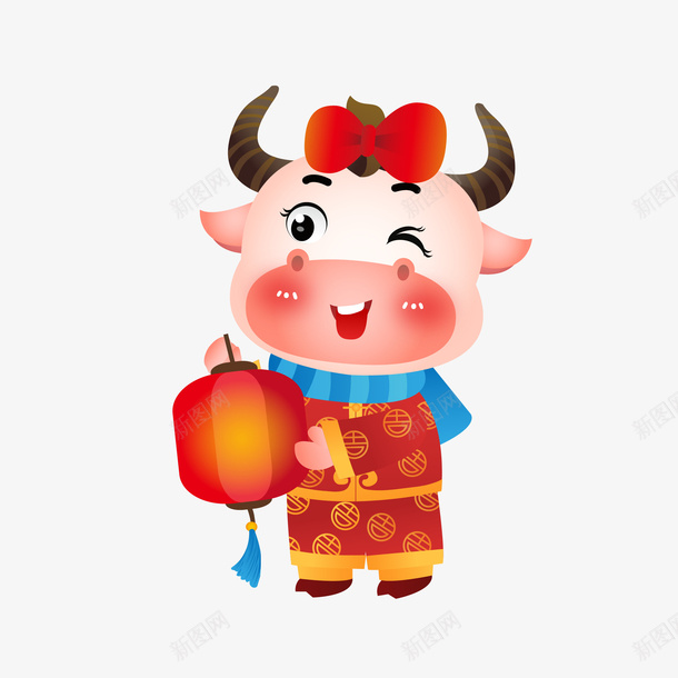 小牛牛年灯笼png免抠素材_新图网 https://ixintu.com 小牛 卡通牛 2021 春节元素