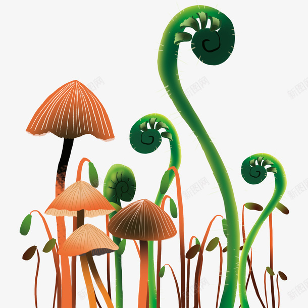 卡通蘑菇蕨类豆芽植物psd免抠素材_新图网 https://ixintu.com 植物 蘑菇 豆芽 童话