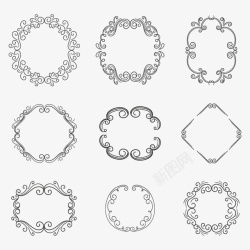 手绘黑白花草边框装饰素材