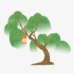 柳树插画杨柳插画手绘素材高清图片