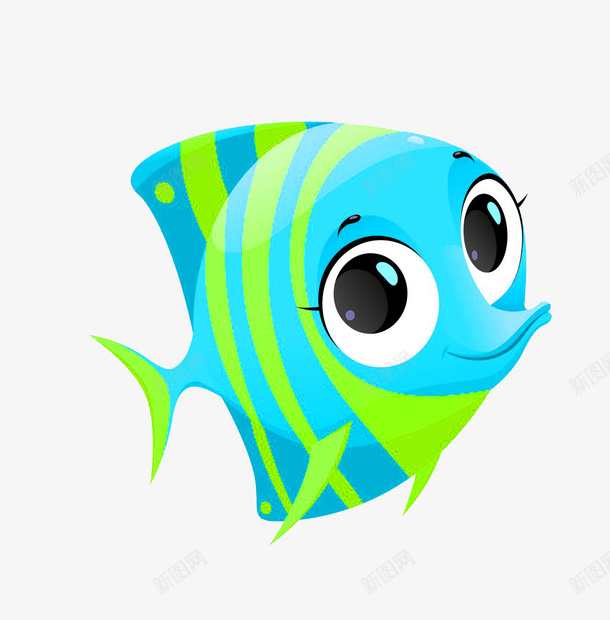 蓝绿色的噘嘴鱼png免抠素材_新图网 https://ixintu.com 卡通 小鱼 条纹 动物