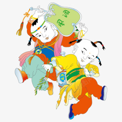 招财进宝童子矢量图春节元素新年传统文化招财童子高清图片