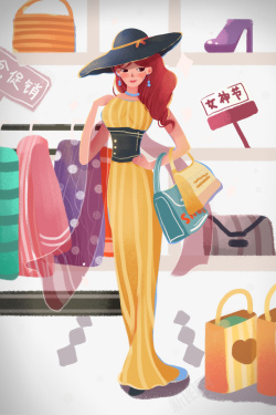 女神购物手绘女神节购物元素图高清图片