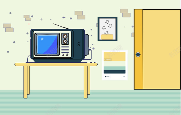 ai室内电视机ai免抠素材_新图网 https://ixintu.com 电视 室内 桌子 插画 扁平化