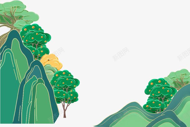 中国风树木山林png免抠素材_新图网 https://ixintu.com 绿色 装饰元素 山 树