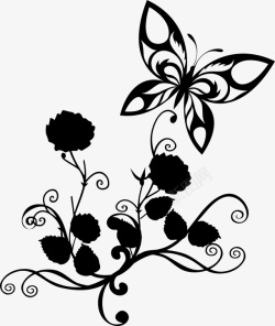 填色练习蝴蝶花朵蕾丝手绘黑白色高清图片
