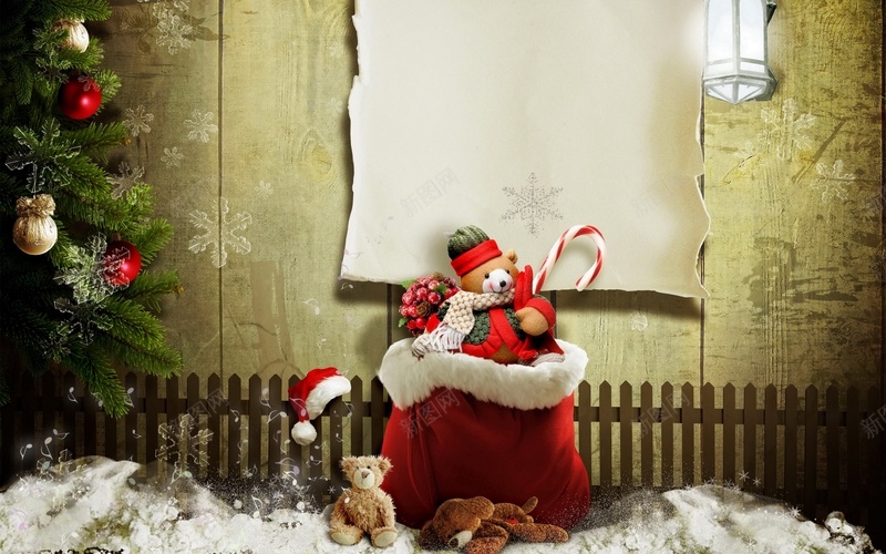 圣诞节泰迪熊jpg设计背景_新图网 https://ixintu.com 圣诞节 泰迪熊 礼物 雪